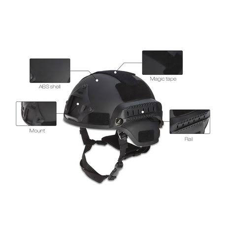 Tactical Helmet with NVG Mount and Side Rails Black