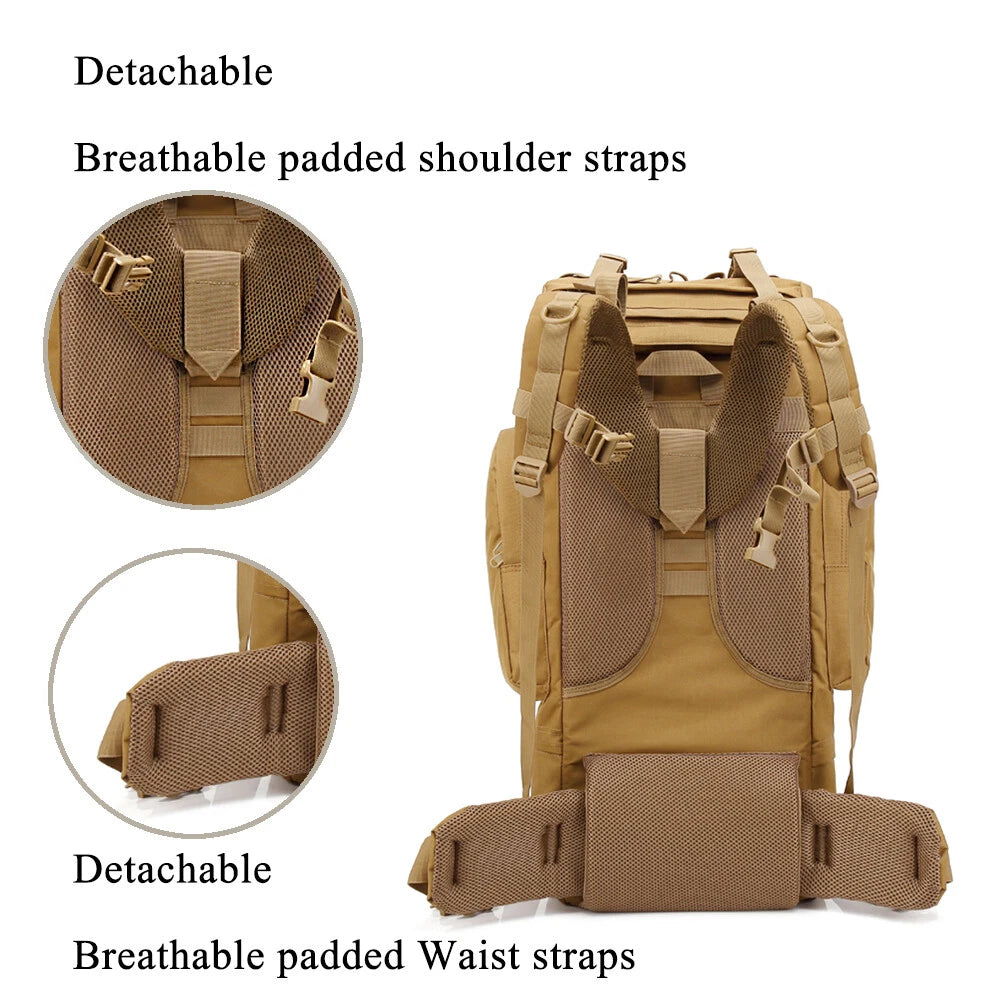 Tactical Backpack Travel Rucksack Durable Waterproof Travel Bag 65L Day Pack Bag
